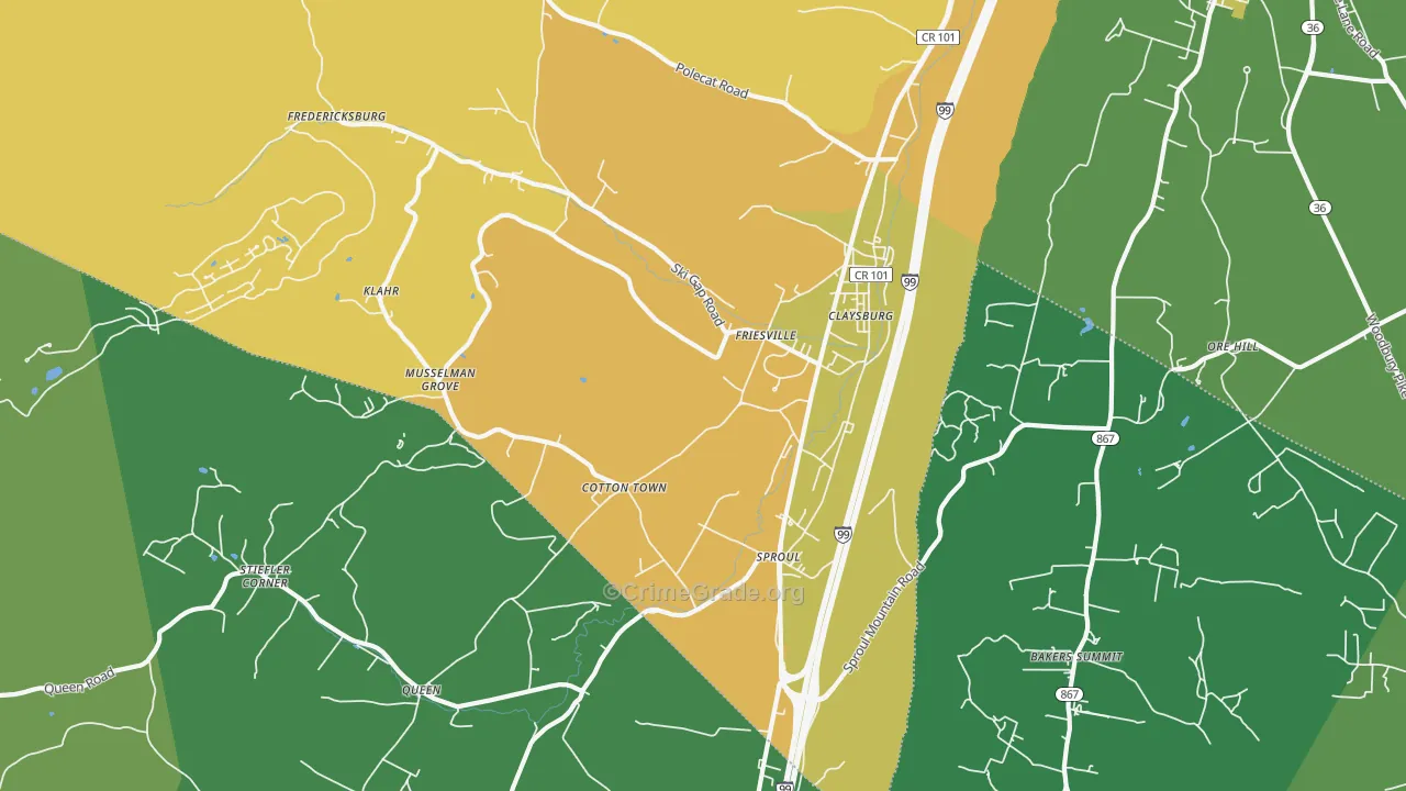 Claysburg, PA Map of Assault Rates