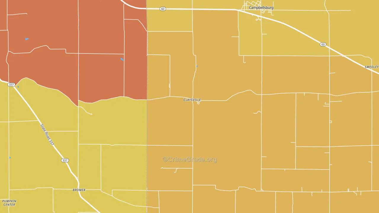 Claysville, IN Map of Assault Rates