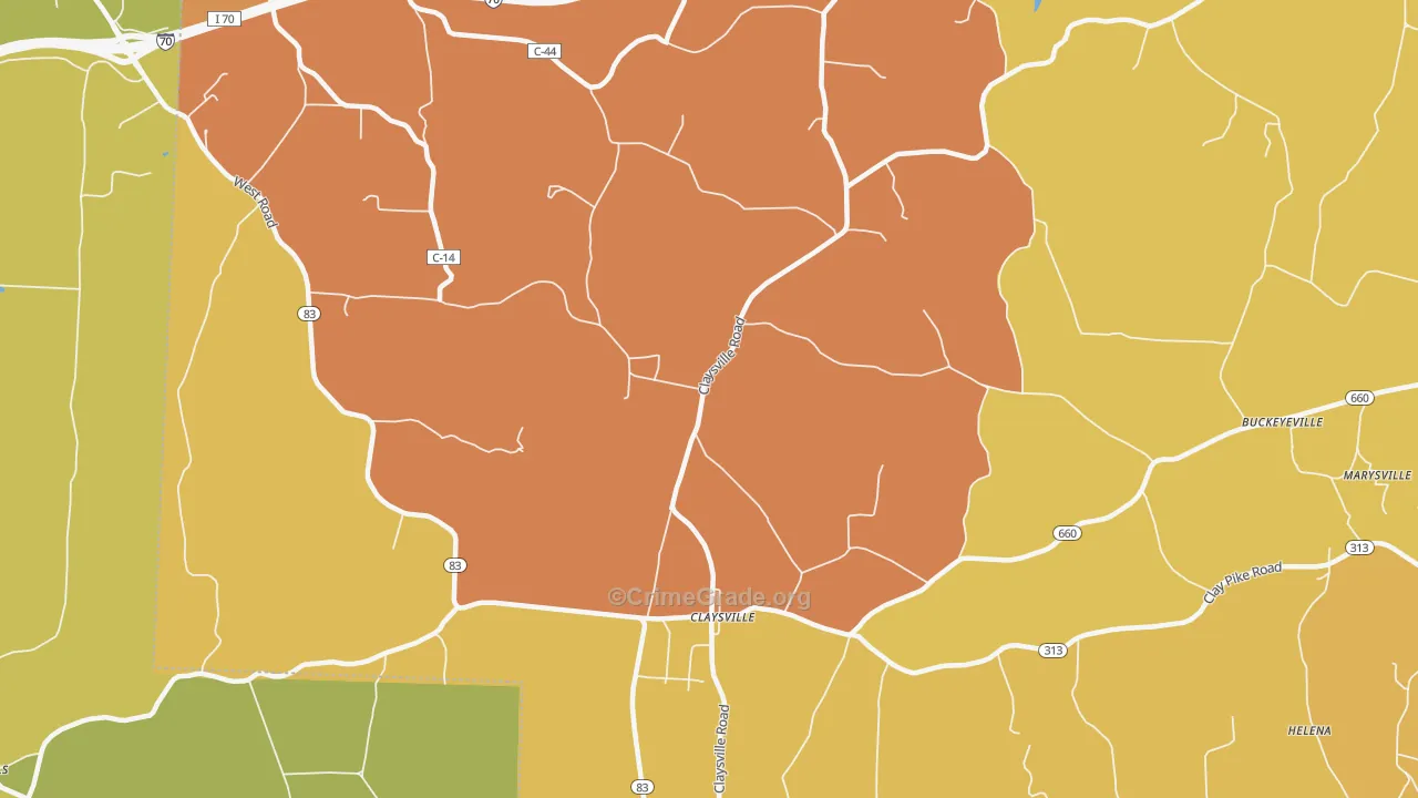 Claysville, OH Map of Assault Rates