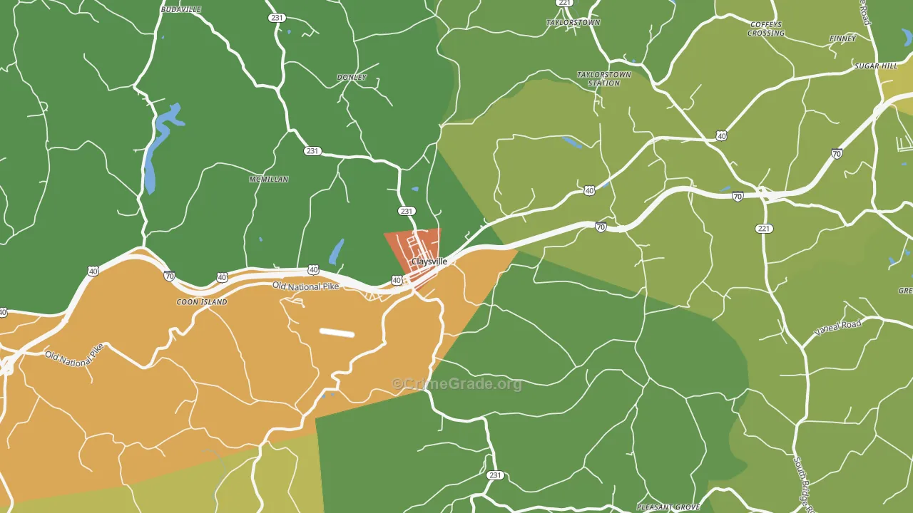 Claysville, PA Map of Assault Rates