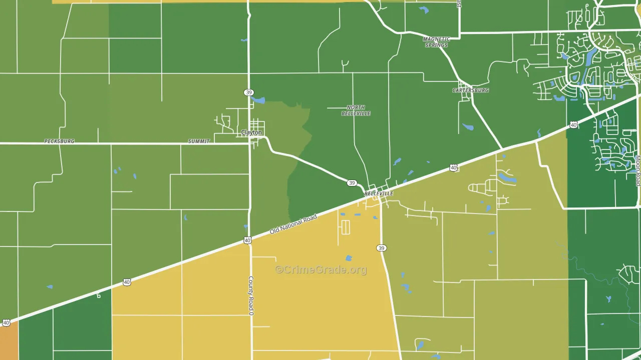 Clayton, IN Map of Assault Rates