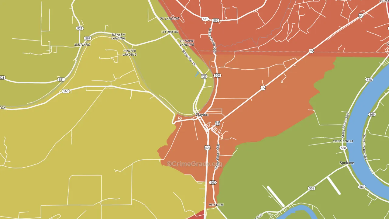Clayton, LA Map of Assault Rates