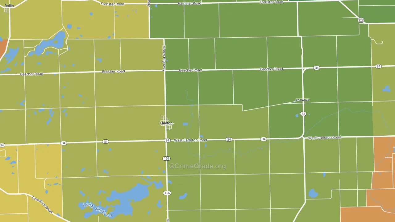 Clayton, MI Map of Assault Rates