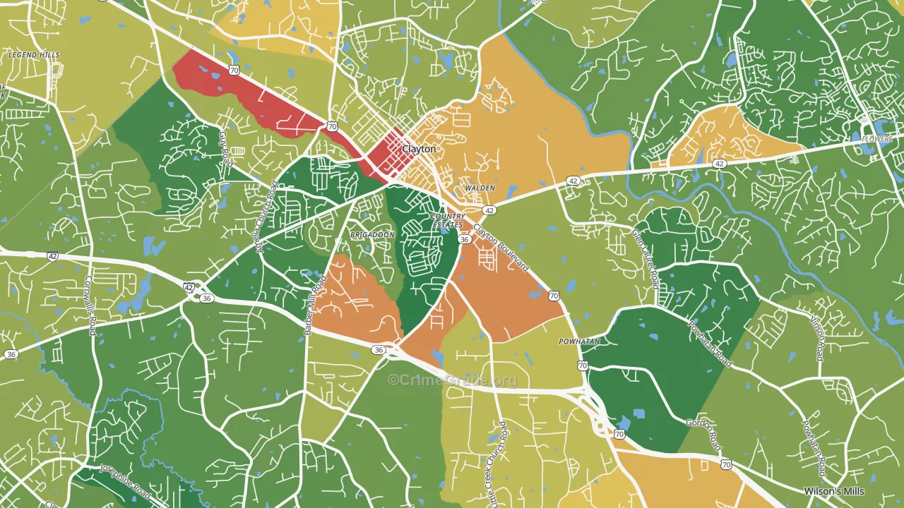 Clayton, NC Map of Assault Rates