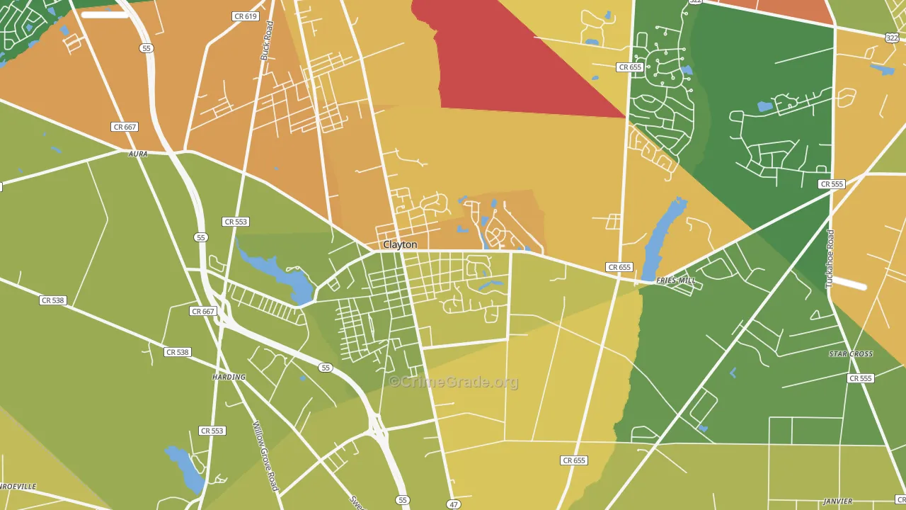 Clayton, NJ Map of Assault Rates