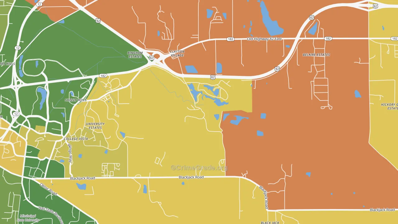 Clayton Village, MS Map of Assault Rates