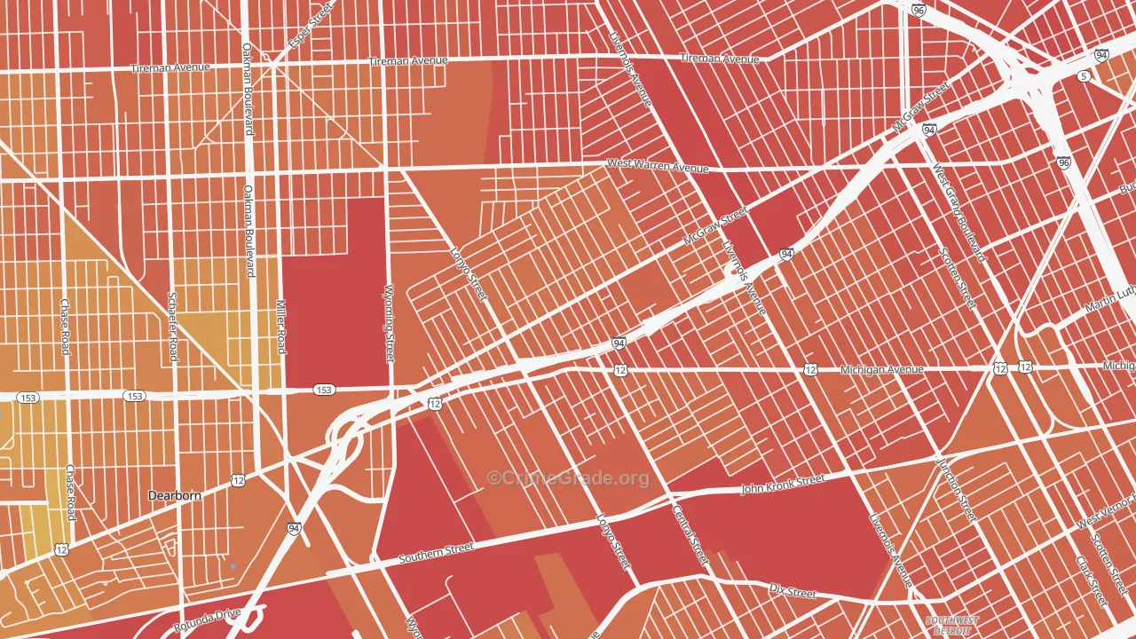Claytown, Detroit, MI Map of Assault Rates