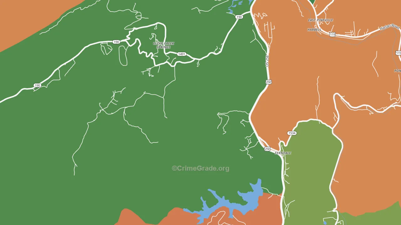 Clear Creek Springs, KY Map of Assault Rates