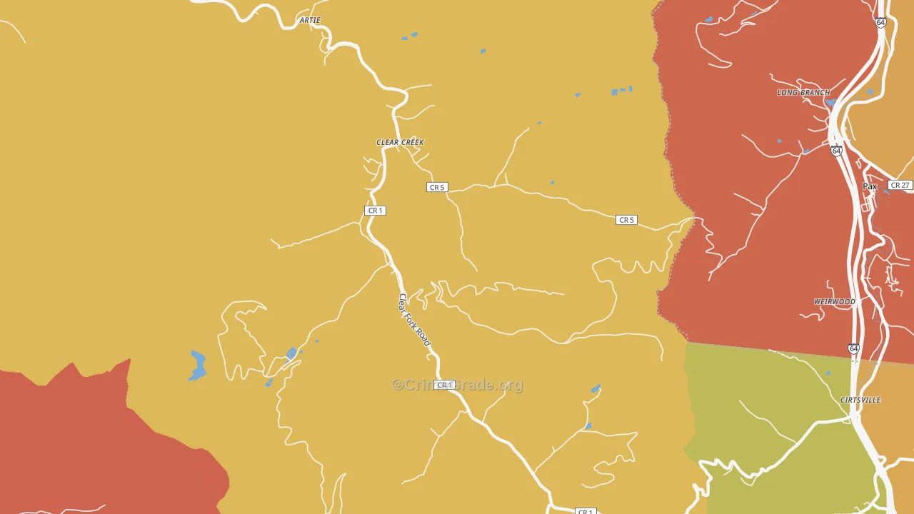 Clear Creek, WV Map of Assault Rates