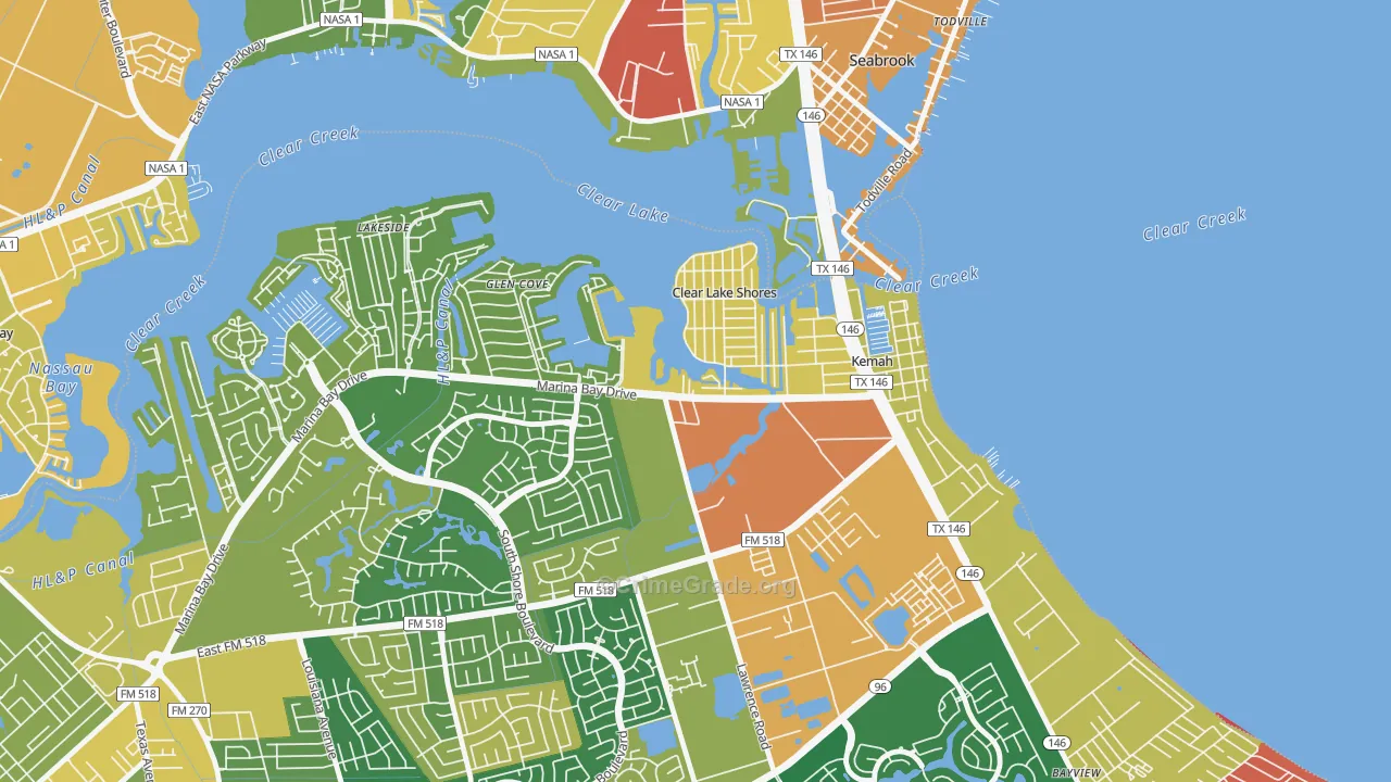 Clear Lake Shores, TX Map of Assault Rates