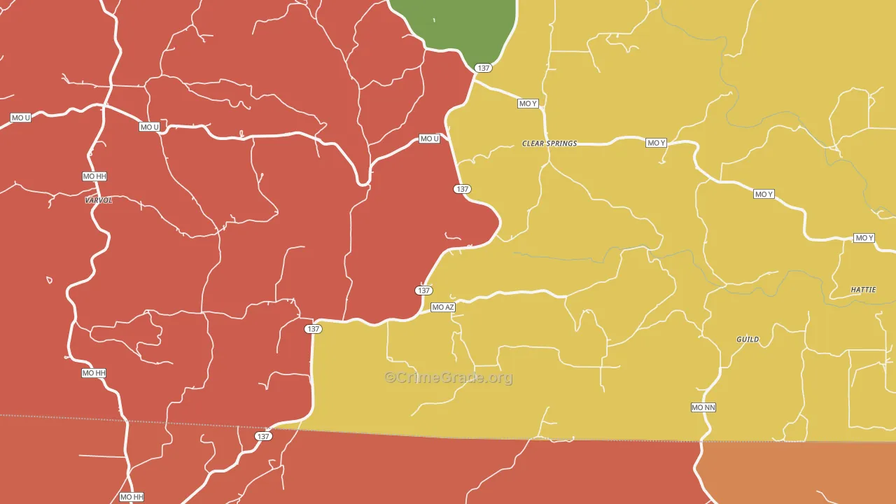 Clear Springs, MO Map of Assault Rates