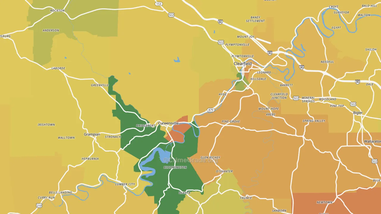 Clearfield County, PA Map of Assault Rates
