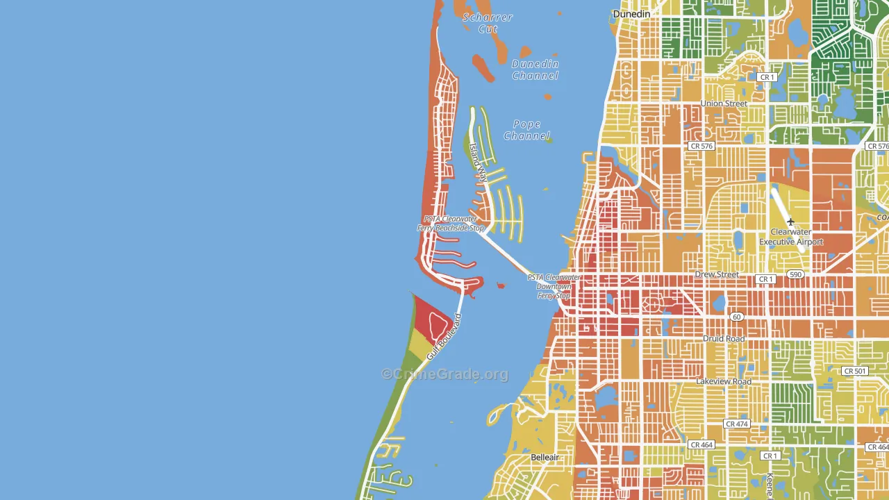 Clearwater Beach, FL Map of Assault Rates