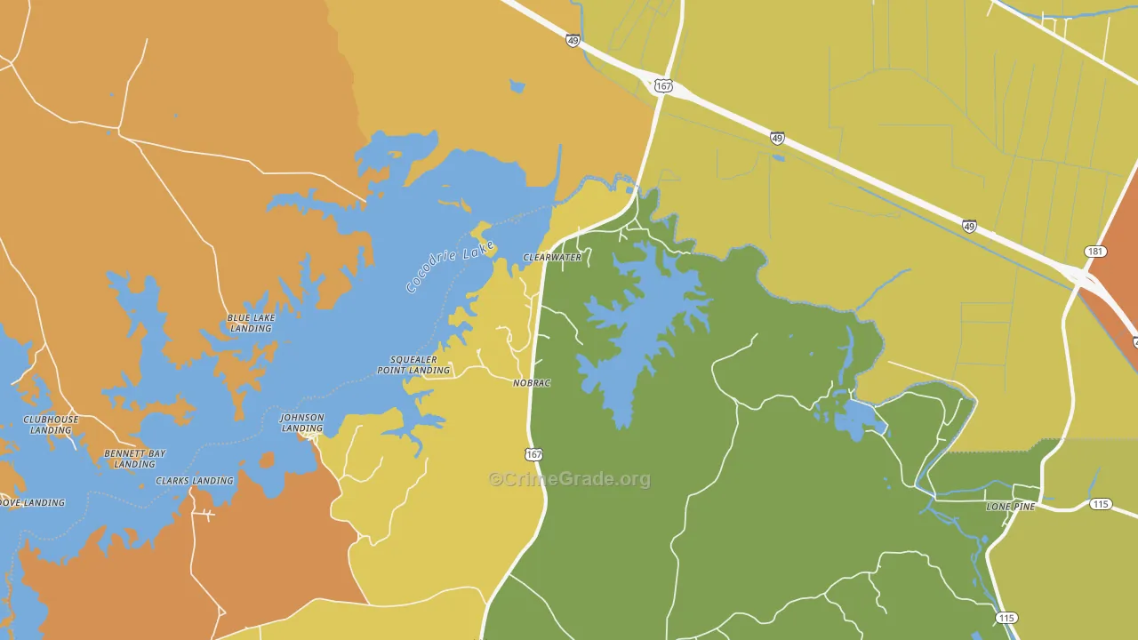Clearwater, LA Map of Assault Rates