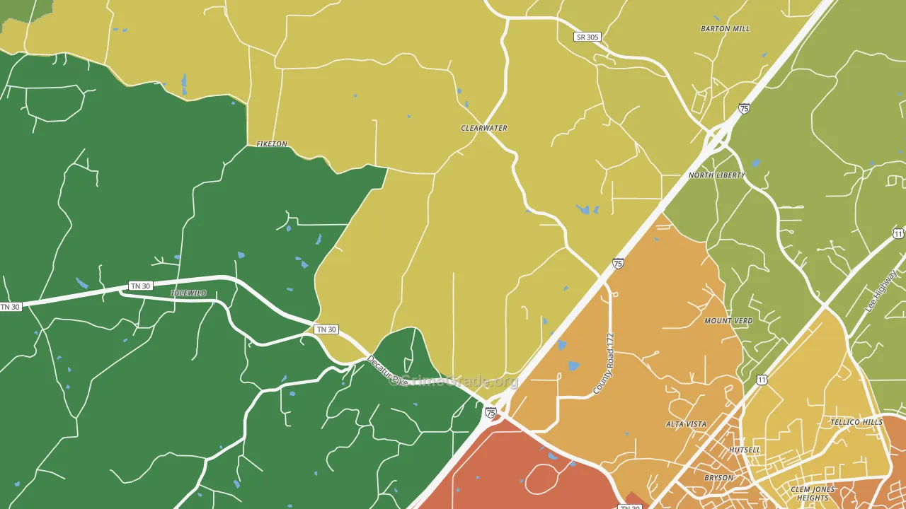 Clearwater, TN Map of Assault Rates