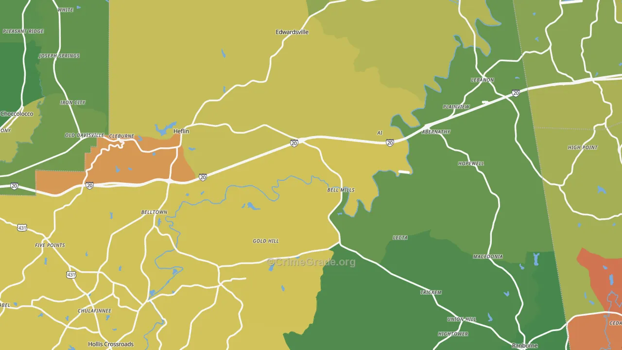 Cleburne County, AL Map of Assault Rates