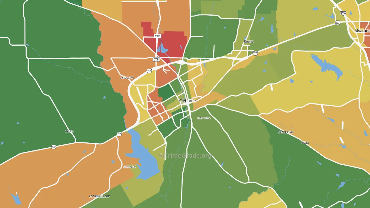 Cleburne, TX Map of Assault Rates