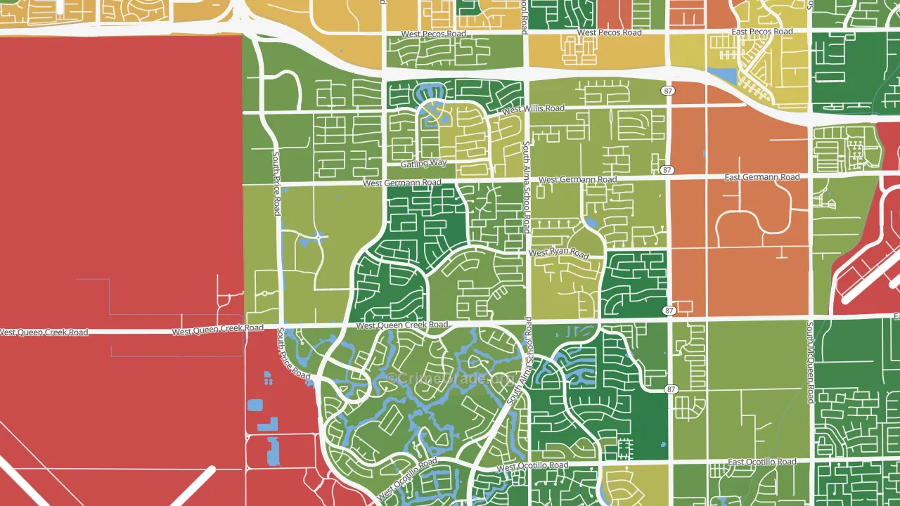 Clemente Ranch, Chandler, AZ Map of Assault Rates