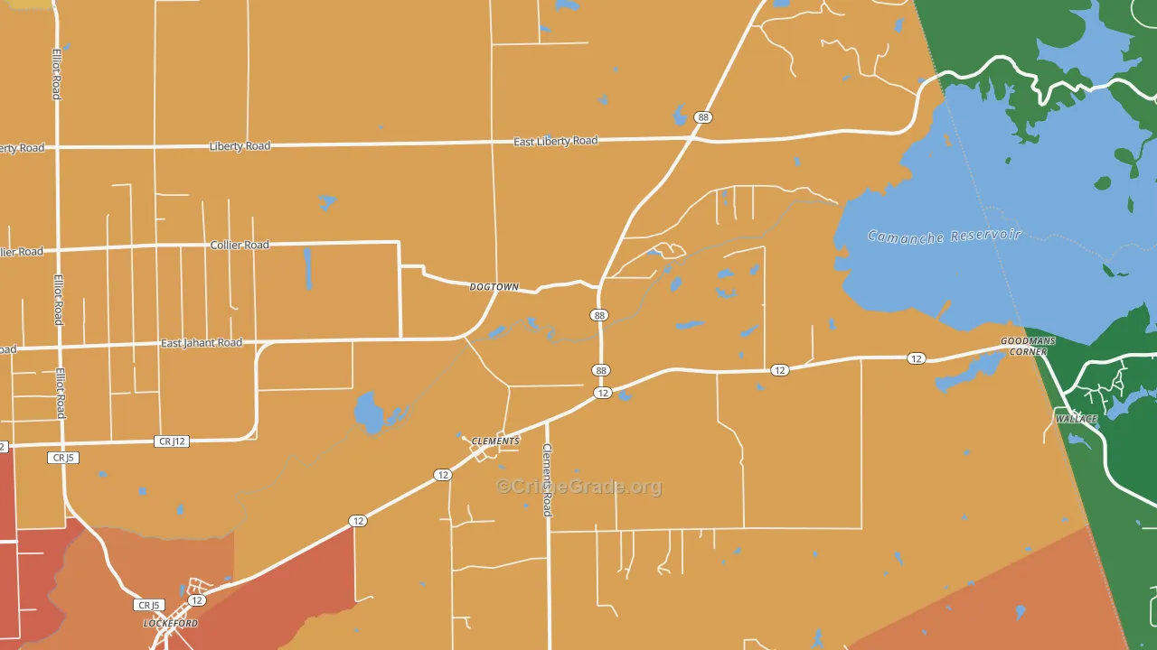 Clements, CA Map of Assault Rates