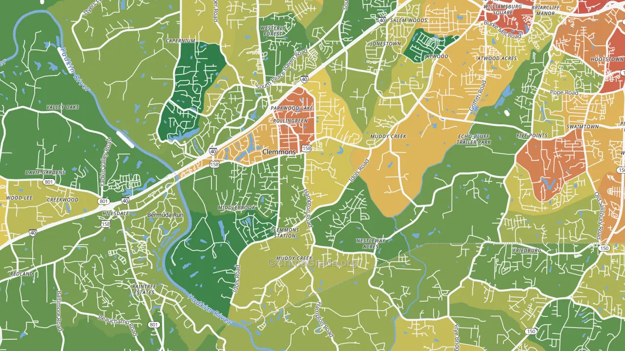 Clemmons, NC Map of Assault Rates