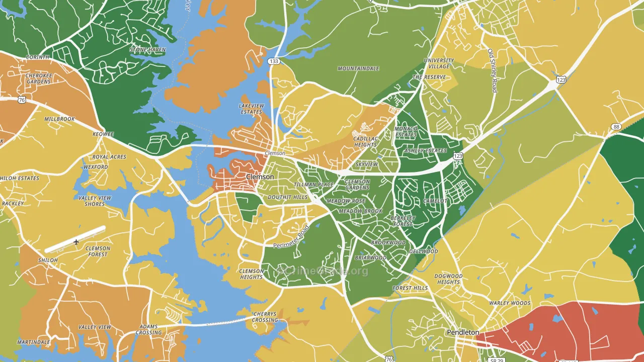 Clemson, SC Map of Assault Rates