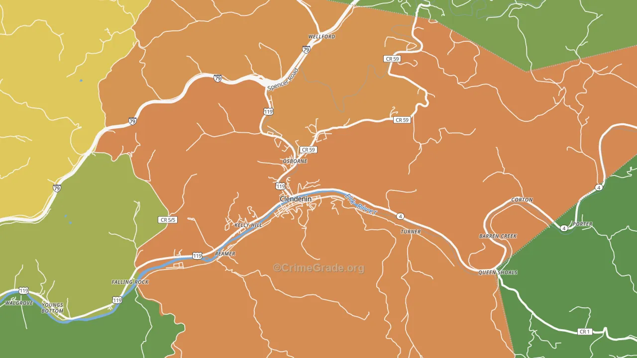 Clendenin, WV Map of Assault Rates