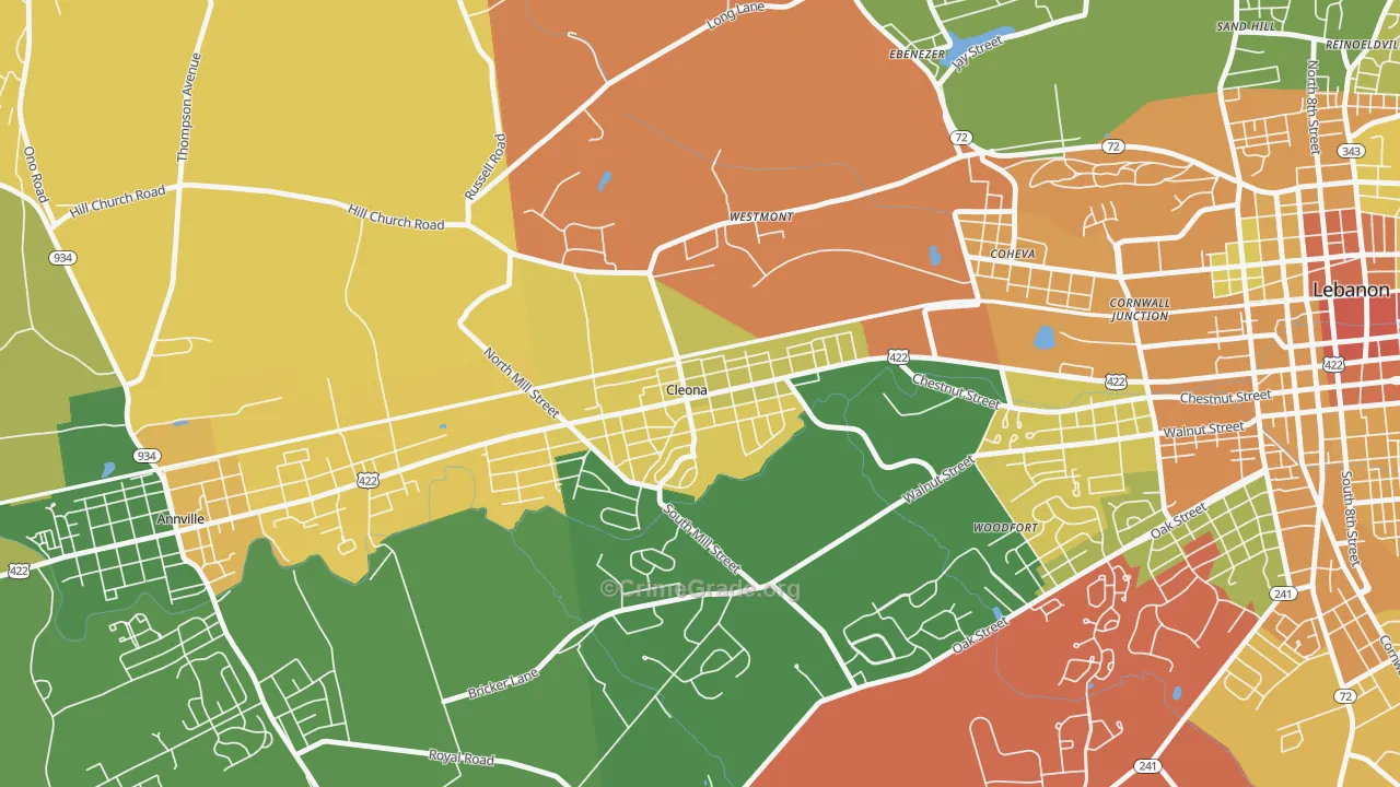 Cleona, PA Map of Assault Rates