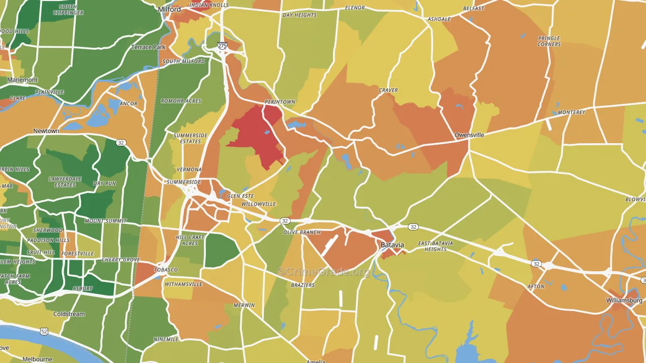 Clermont County, OH Map of Assault Rates