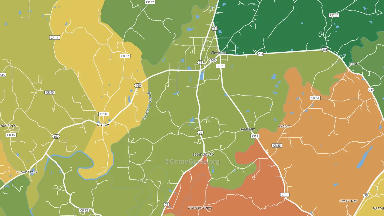 Cleveland, AL Map of Assault Rates