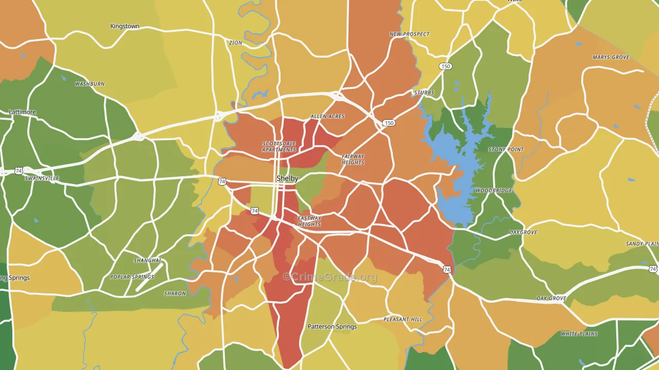 Cleveland County, NC Map of Assault Rates