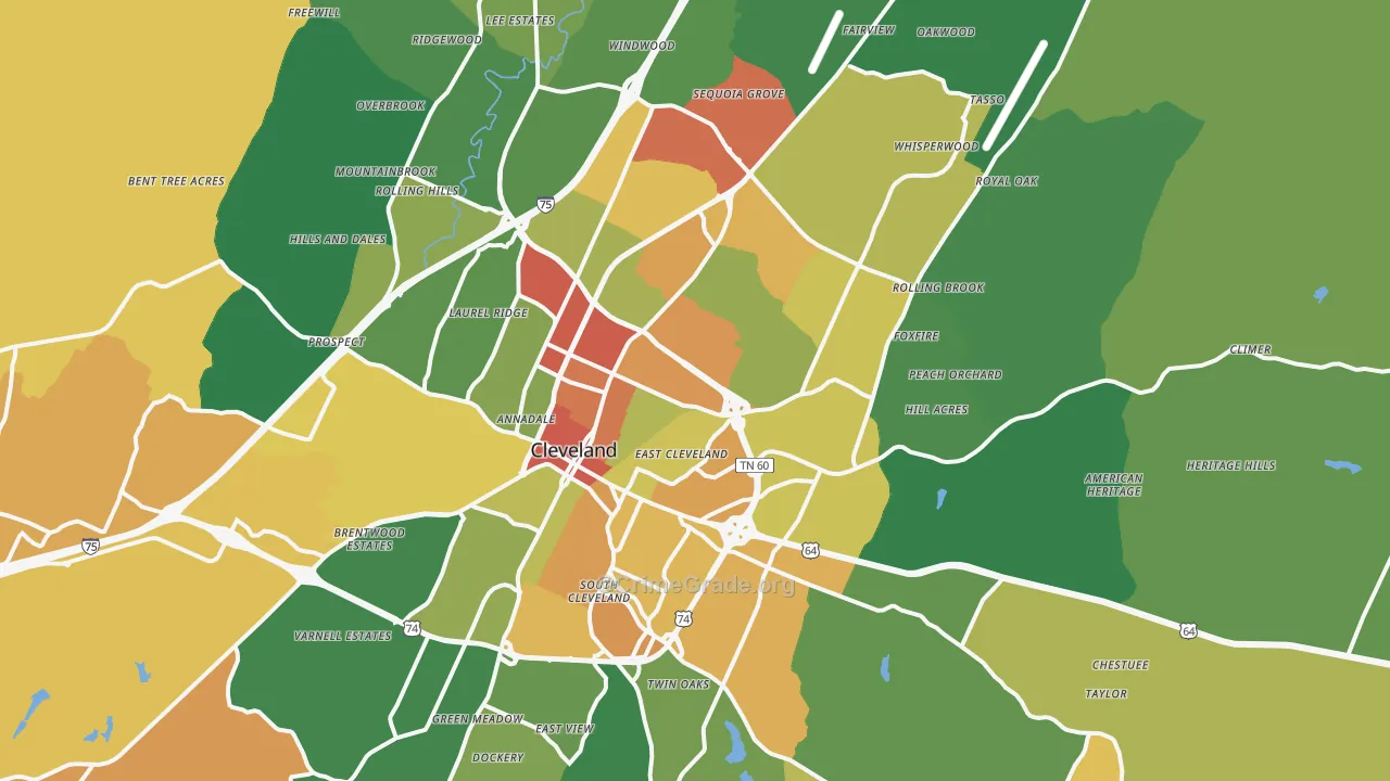 Cleveland, TN Map of Assault Rates