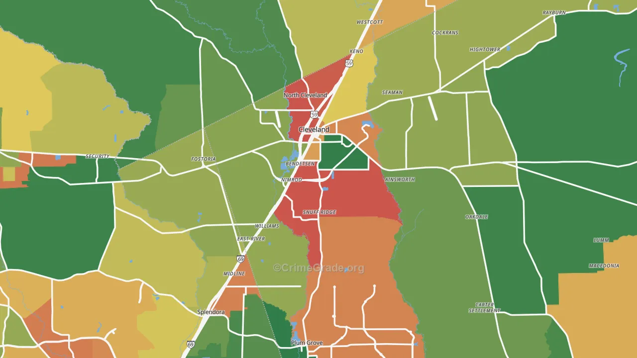 Cleveland, TX Map of Assault Rates