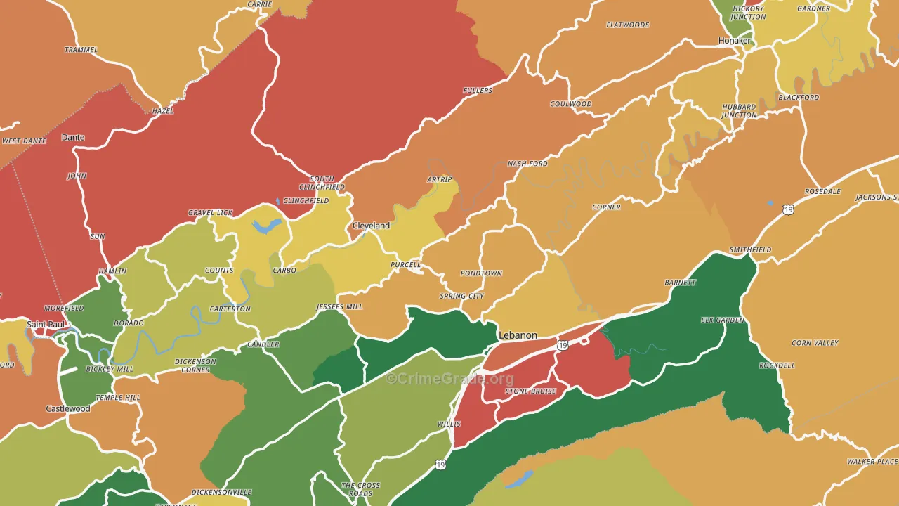 Cleveland, VA Map of Assault Rates