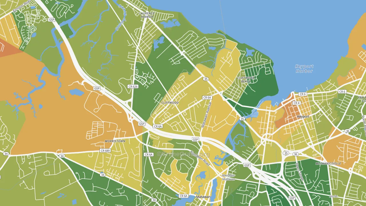 Cliffwood, NJ Map of Assault Rates