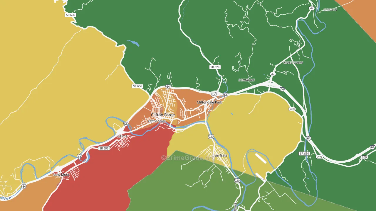 Clifton Forge, VA Map of Assault Rates