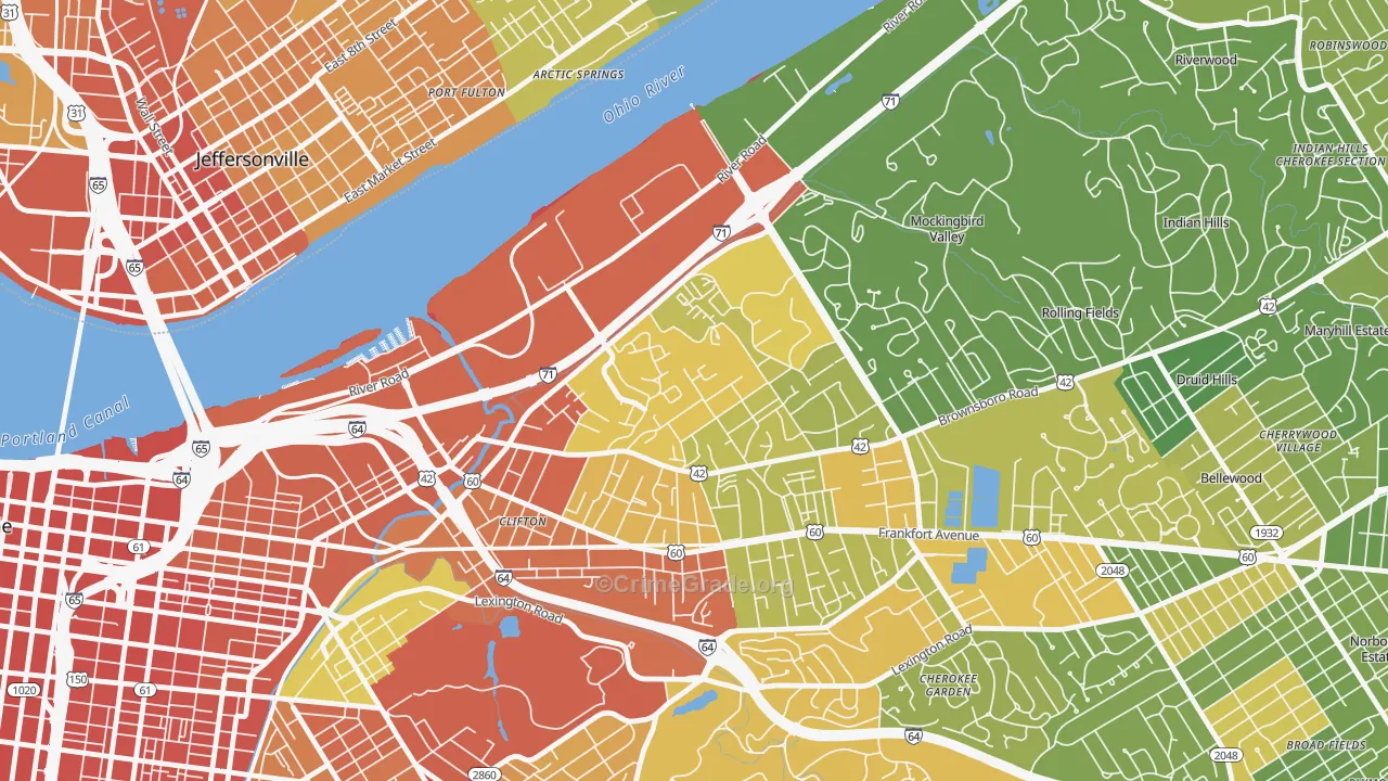 Clifton Heights, Louisville, KY Map of Assault Rates