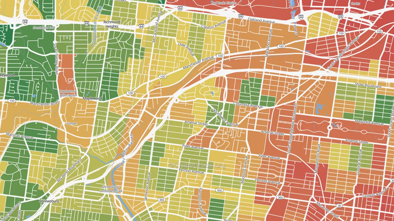 Clifton Heights, St. Louis, MO Map of Assault Rates
