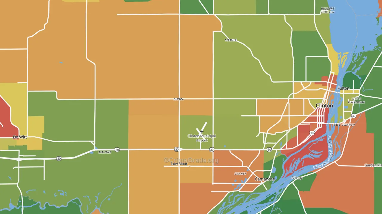 Clinton County, IA Map of Assault Rates