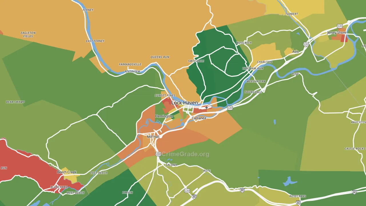 Clinton County, PA Map of Assault Rates