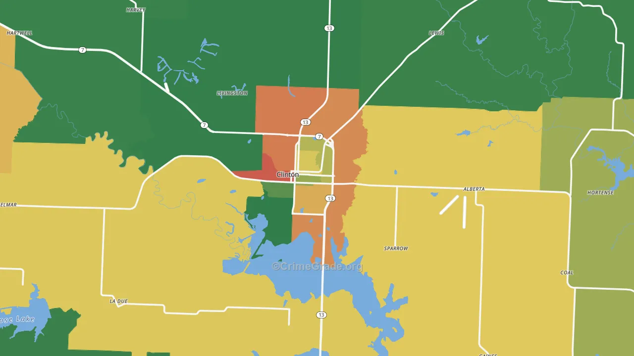 Clinton, MO Map of Assault Rates