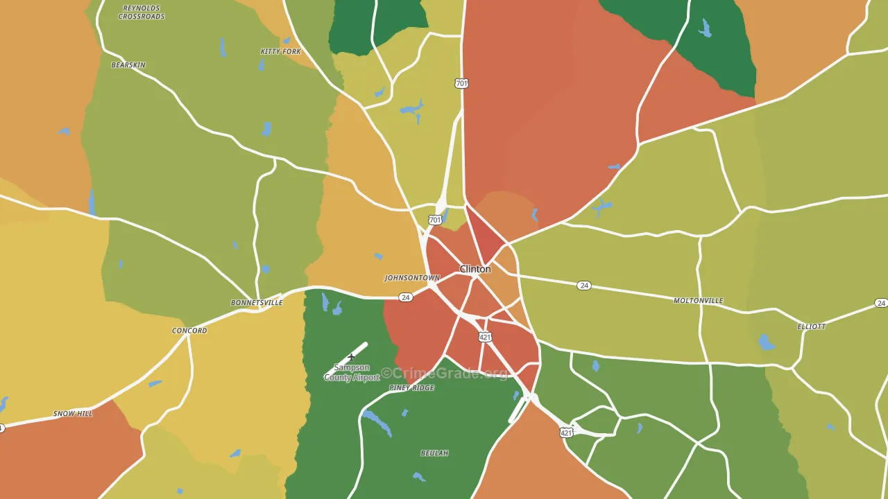 Clinton, NC Map of Assault Rates