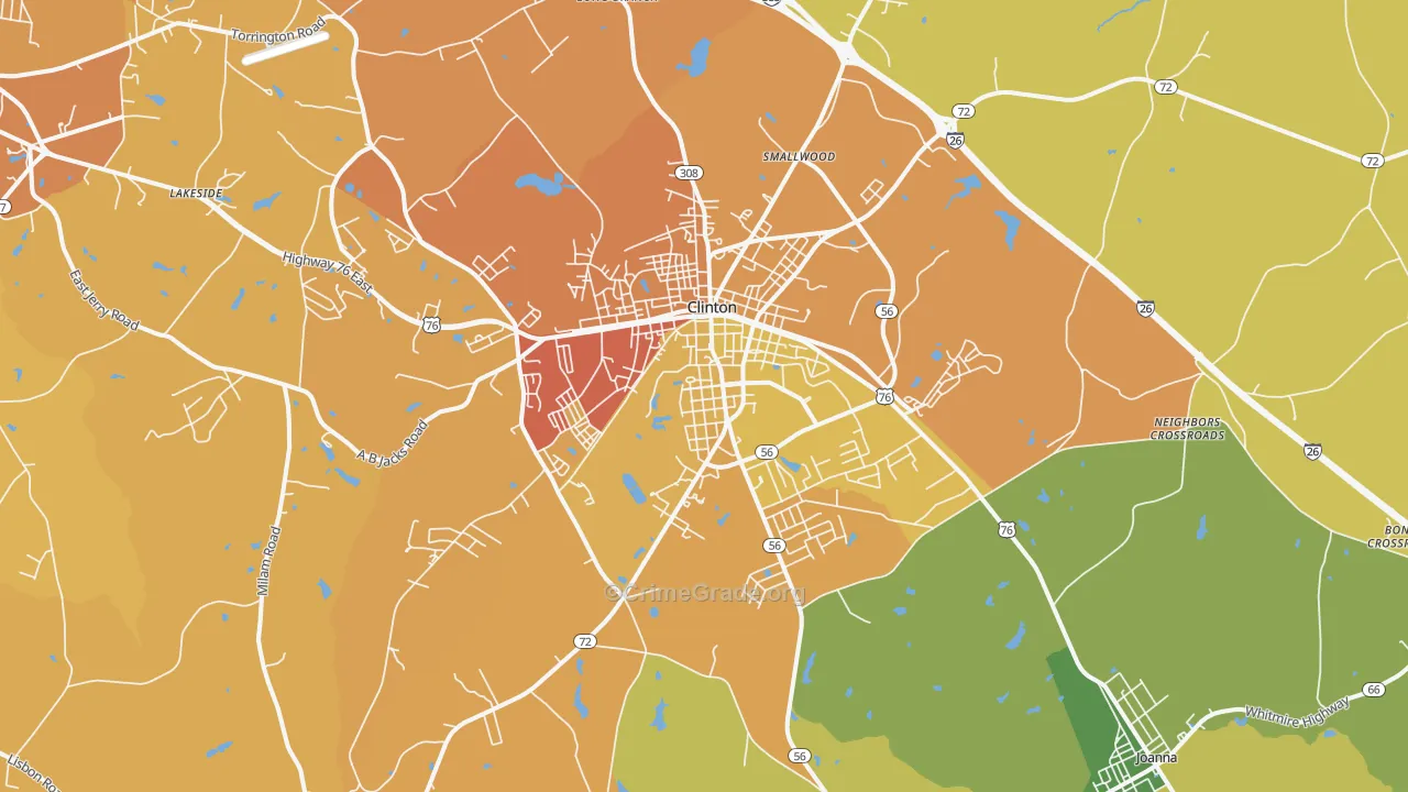 Clinton, SC Map of Assault Rates
