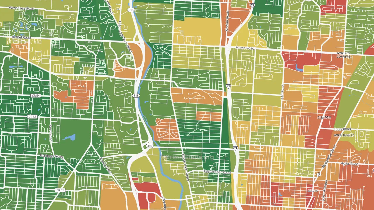 Clintonville, Columbus, OH Map of Assault Rates