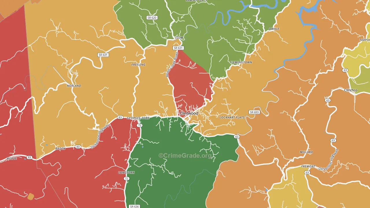 Clintwood, VA Map of Assault Rates
