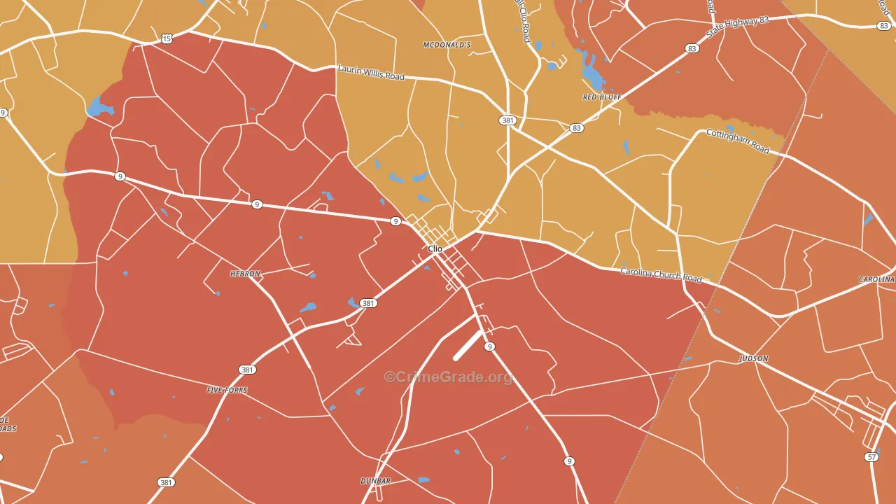Clio, SC Map of Assault Rates