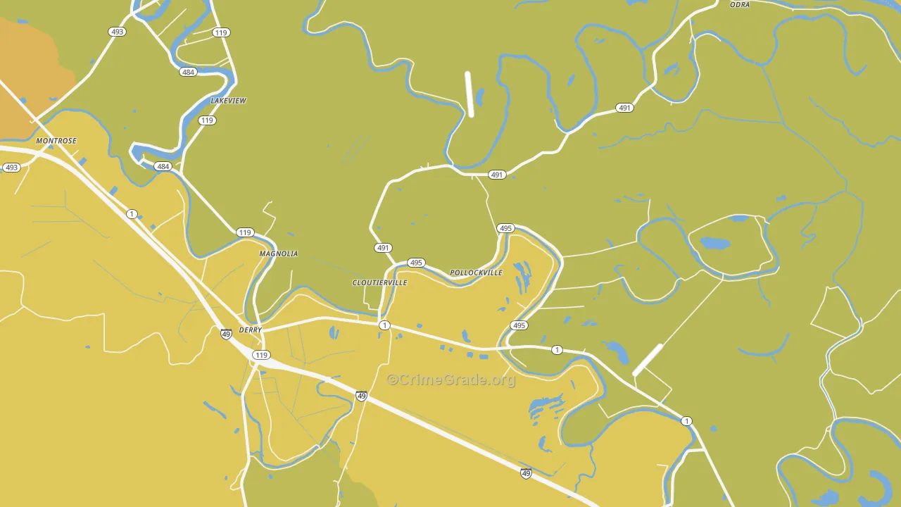 Cloutierville, LA Map of Assault Rates
