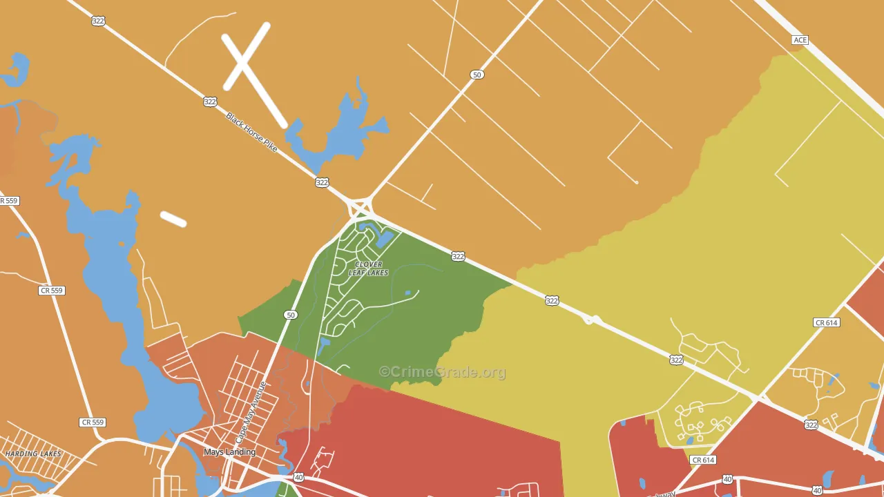 Clover Leaf Lakes, NJ Map of Assault Rates