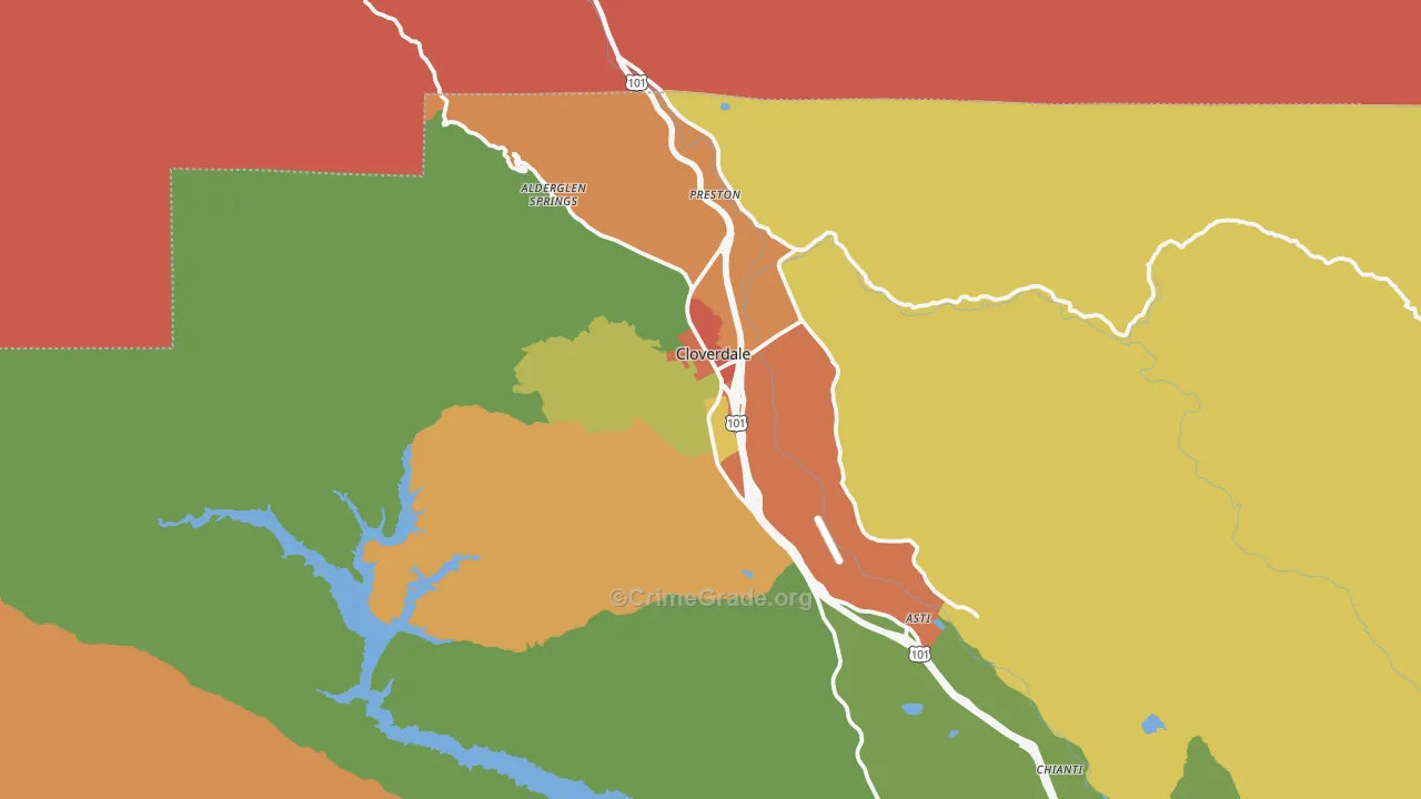 Cloverdale, CA Map of Assault Rates