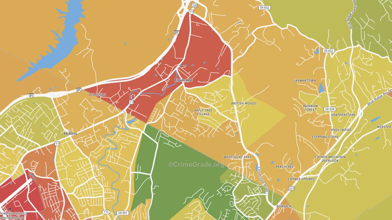 Cloverdale, VA Map of Assault Rates