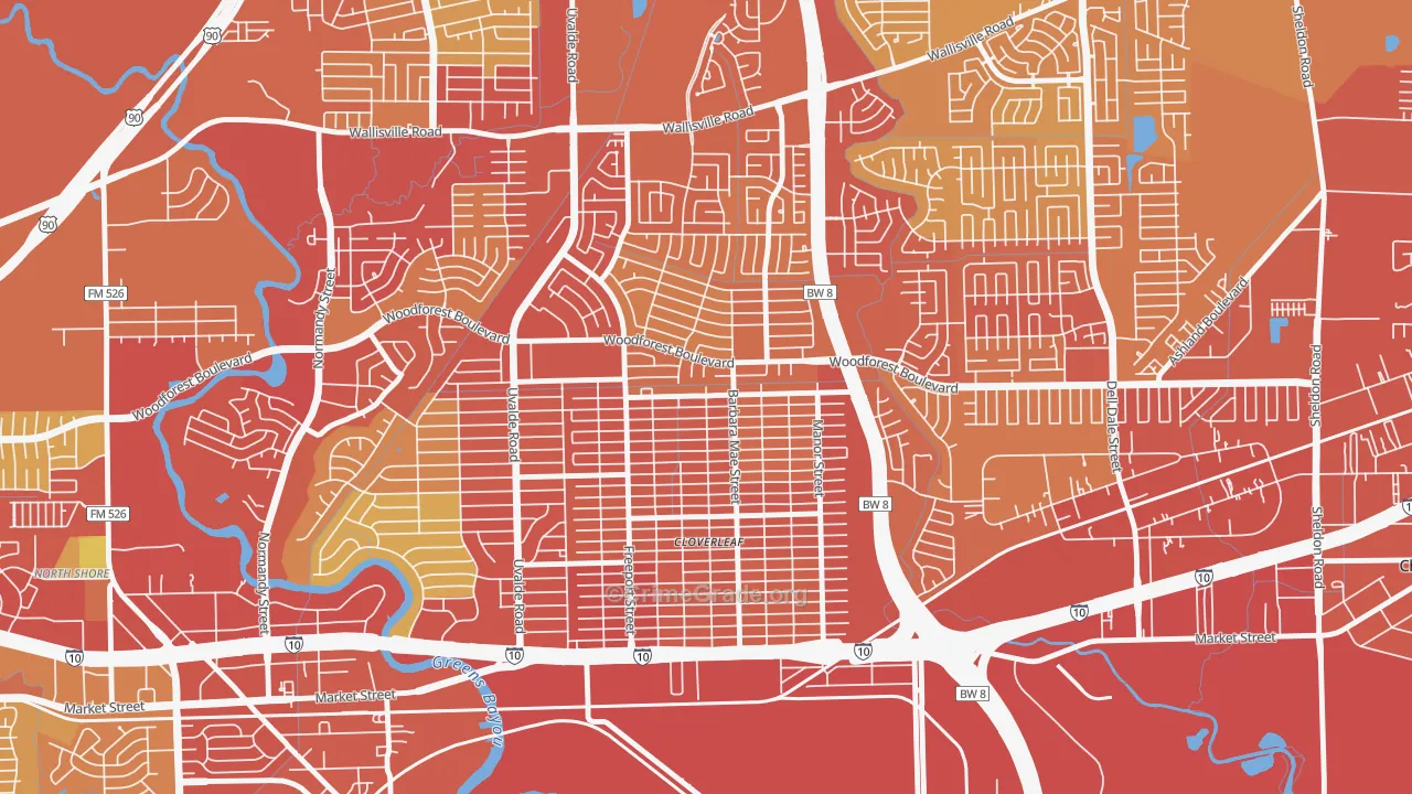 Cloverleaf, TX Map of Assault Rates